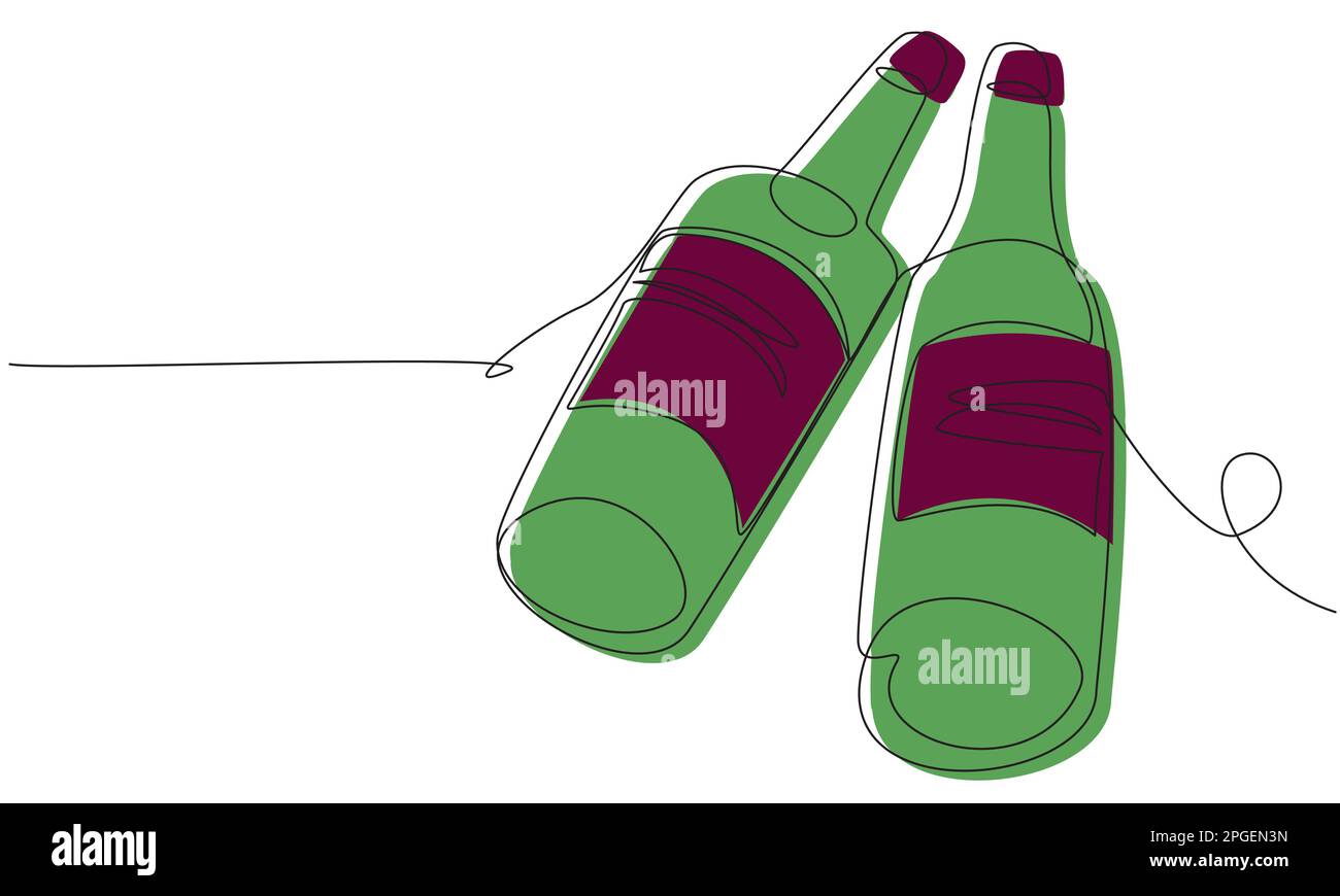 Two wine bottles in one line on a white background. Stock Vector