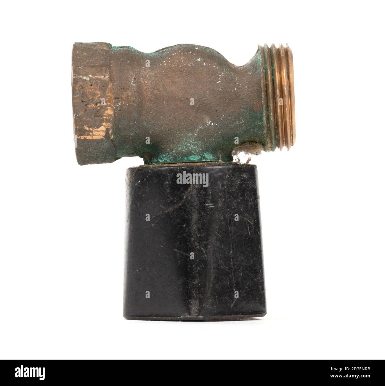 Brass fitting for plumbing pipes, old radiator knob, isolated on white