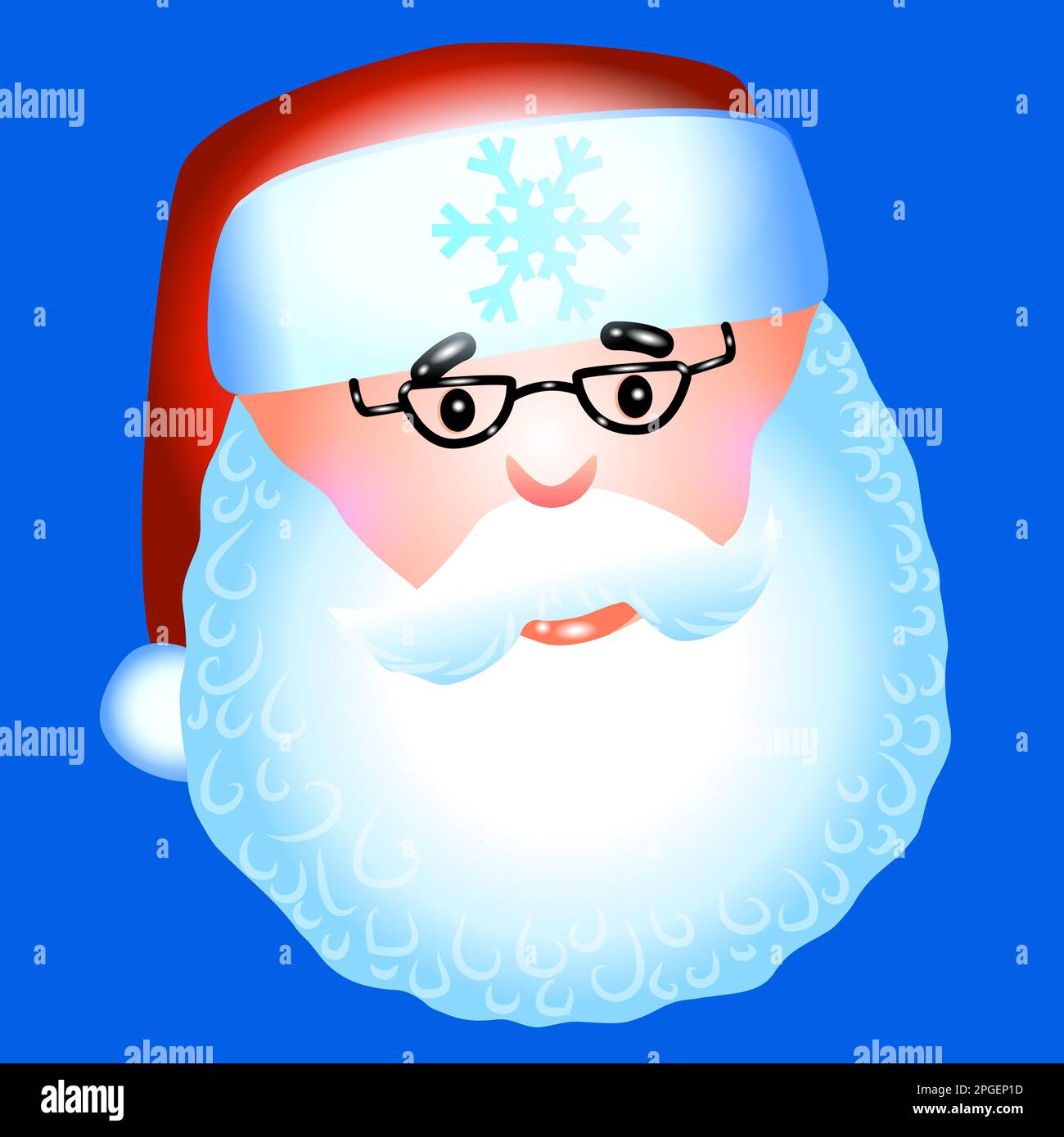 Cute Santa Claus head in a New Year's hat smiles on a blue background.  Stock Vector
