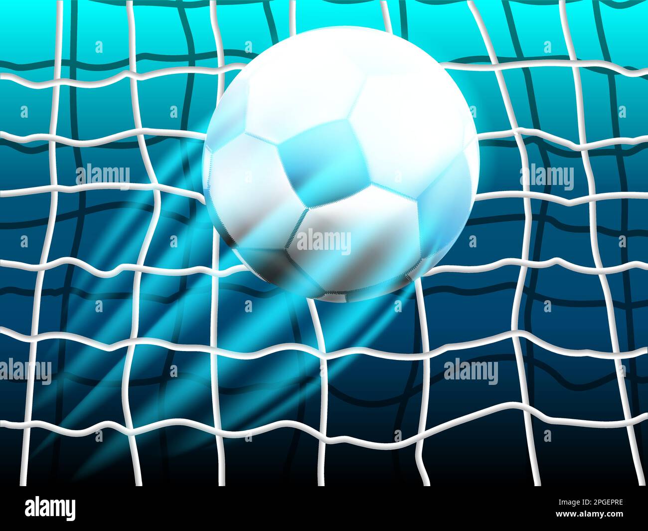 Soccer ball flying into the goal. Vector illustration of a goal in 3D style. Stock sport