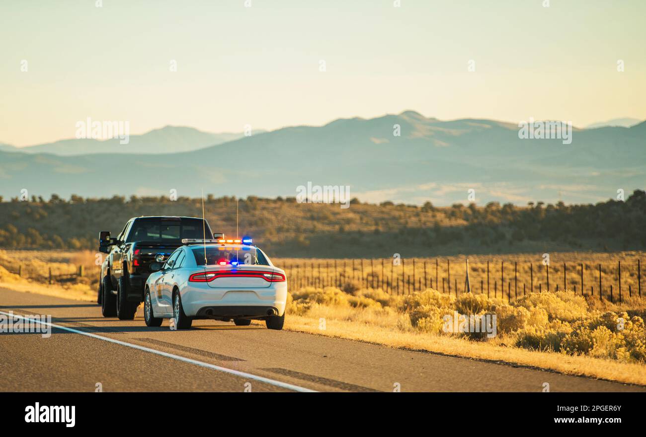 Utah Highway Police Patrol Traffic Stop. Speeding Ticket Theme. Stock Photo