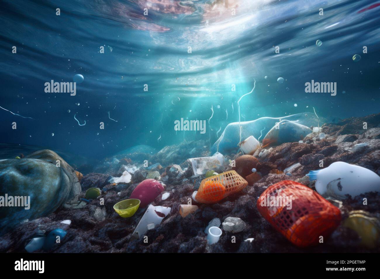 Plastic garbage floating in the ocean hires stock photography and