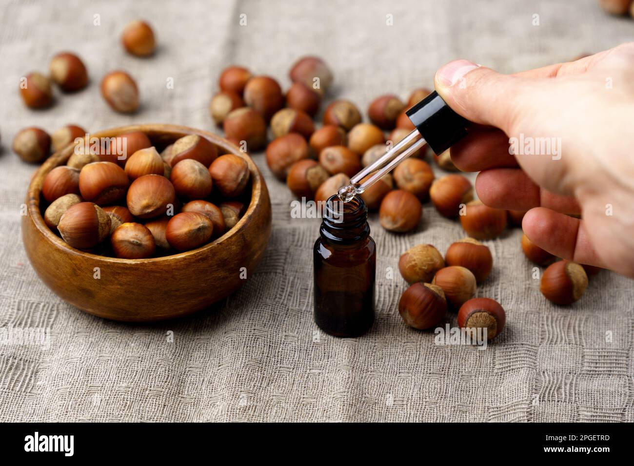 Hazelnut essential oil, nutritious elements. Seasonal nuts use in food