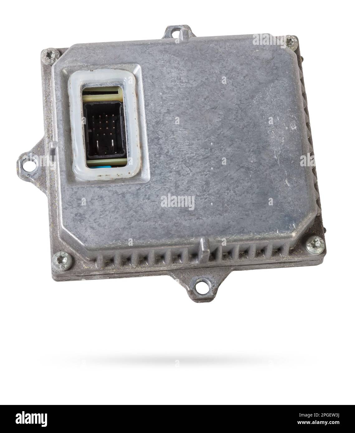 Spare part metall car engine control unit with metal elements on a