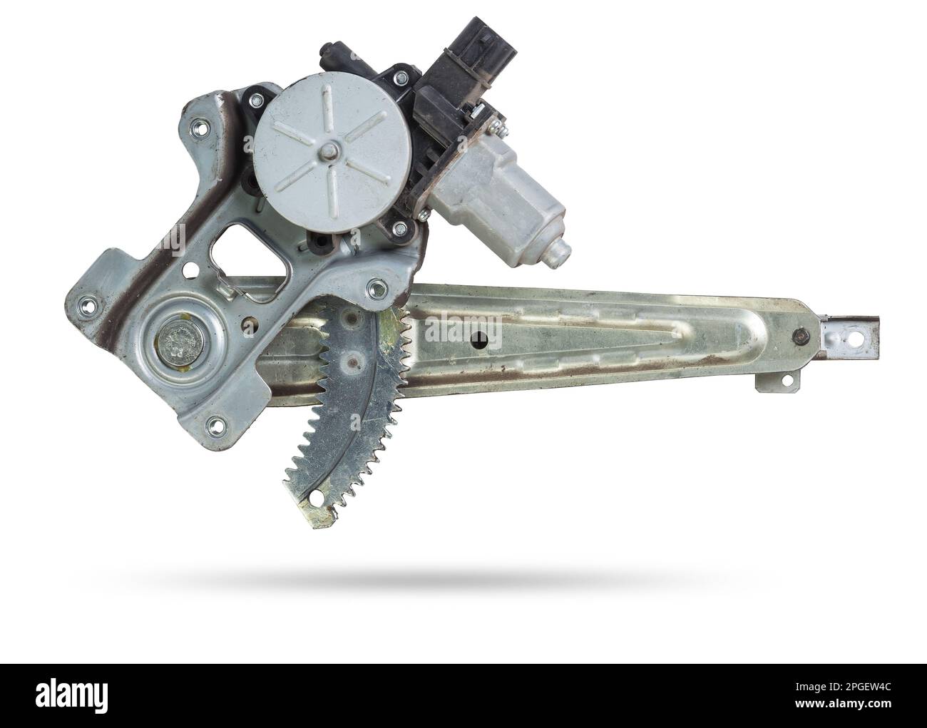 Electric window mechanism for a car on a white isolated background