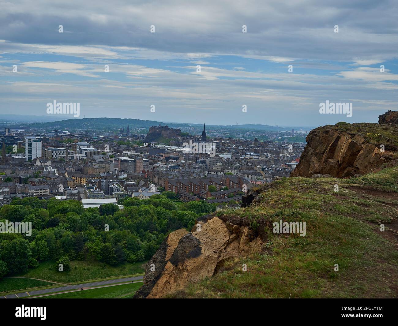 View over Edinburgh, the capital of Scotland, from the top of Arthurs ...