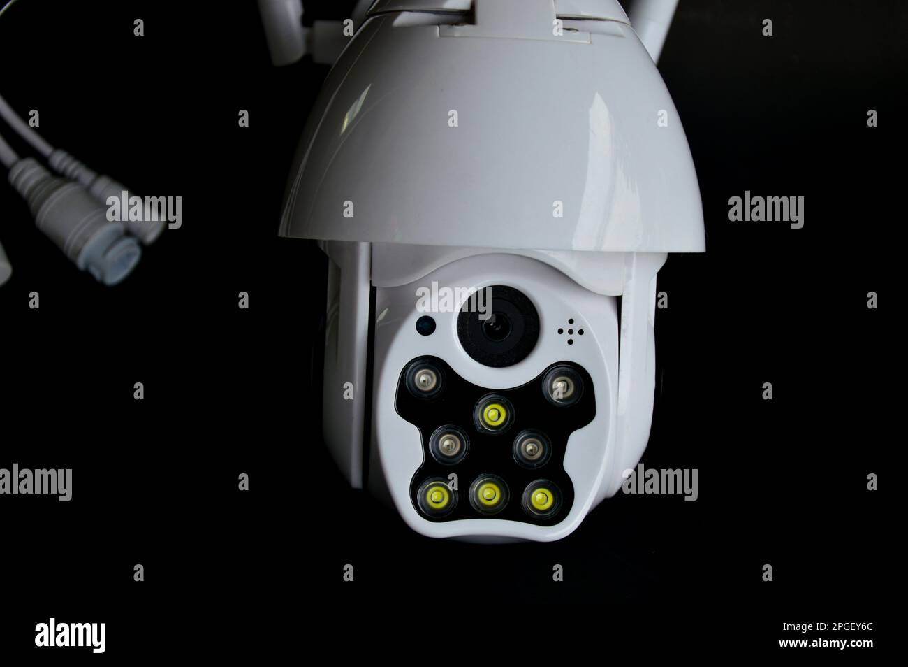IP camera placed on black background Stock Photo