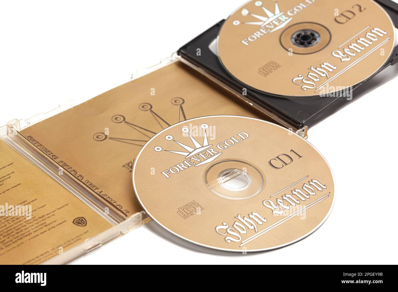 Moscow, Russia, 22 March 2023: CD discs by John Lennon - Forever Gold Stock Photo