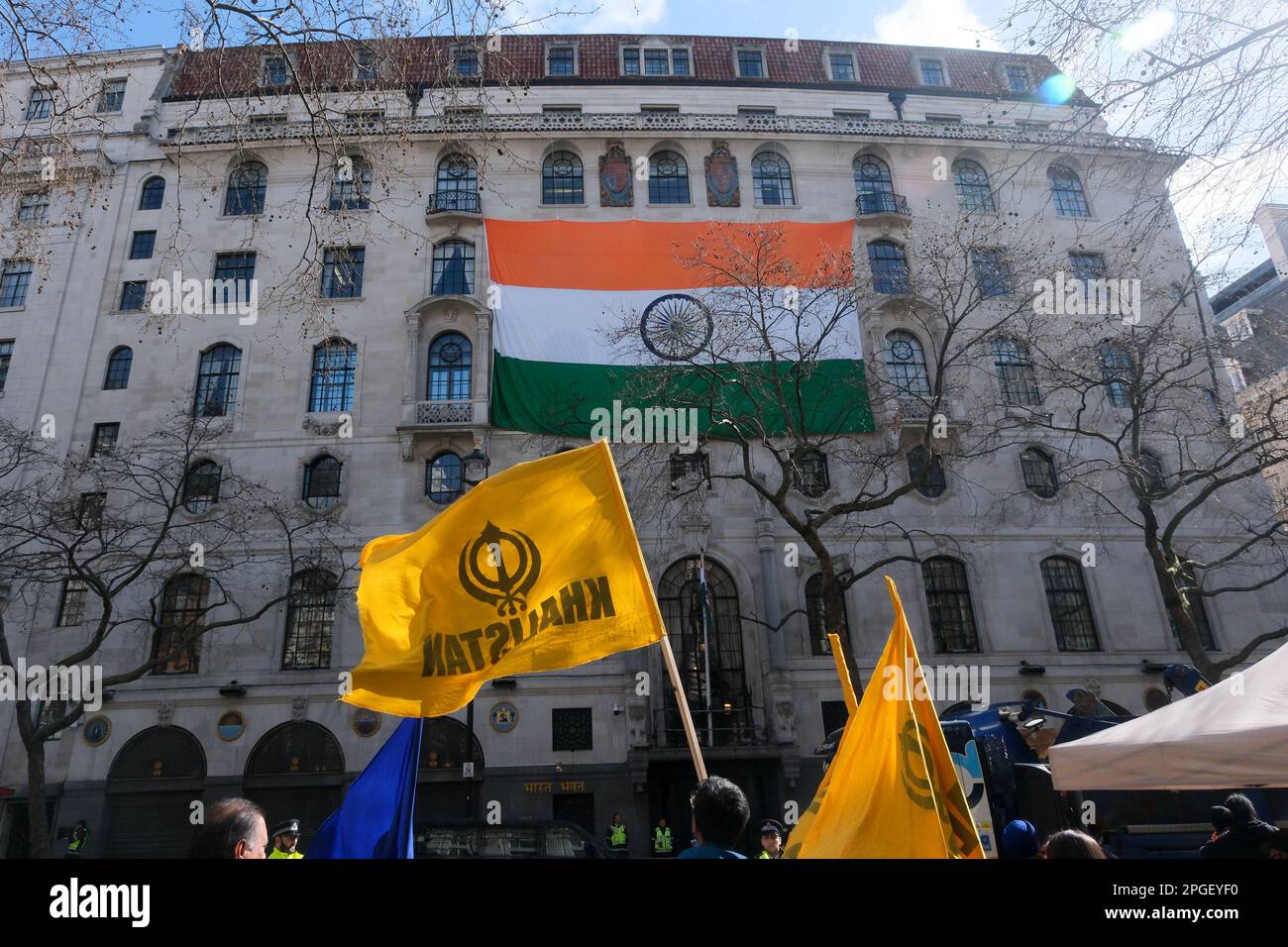 Indian High Commission, Aldwych, London, UK. 22nd March 2023. Protest by Sikh's outside the Indian High Commission in London. Credit: Matthew Chattle/Alamy Live News Stock Photo