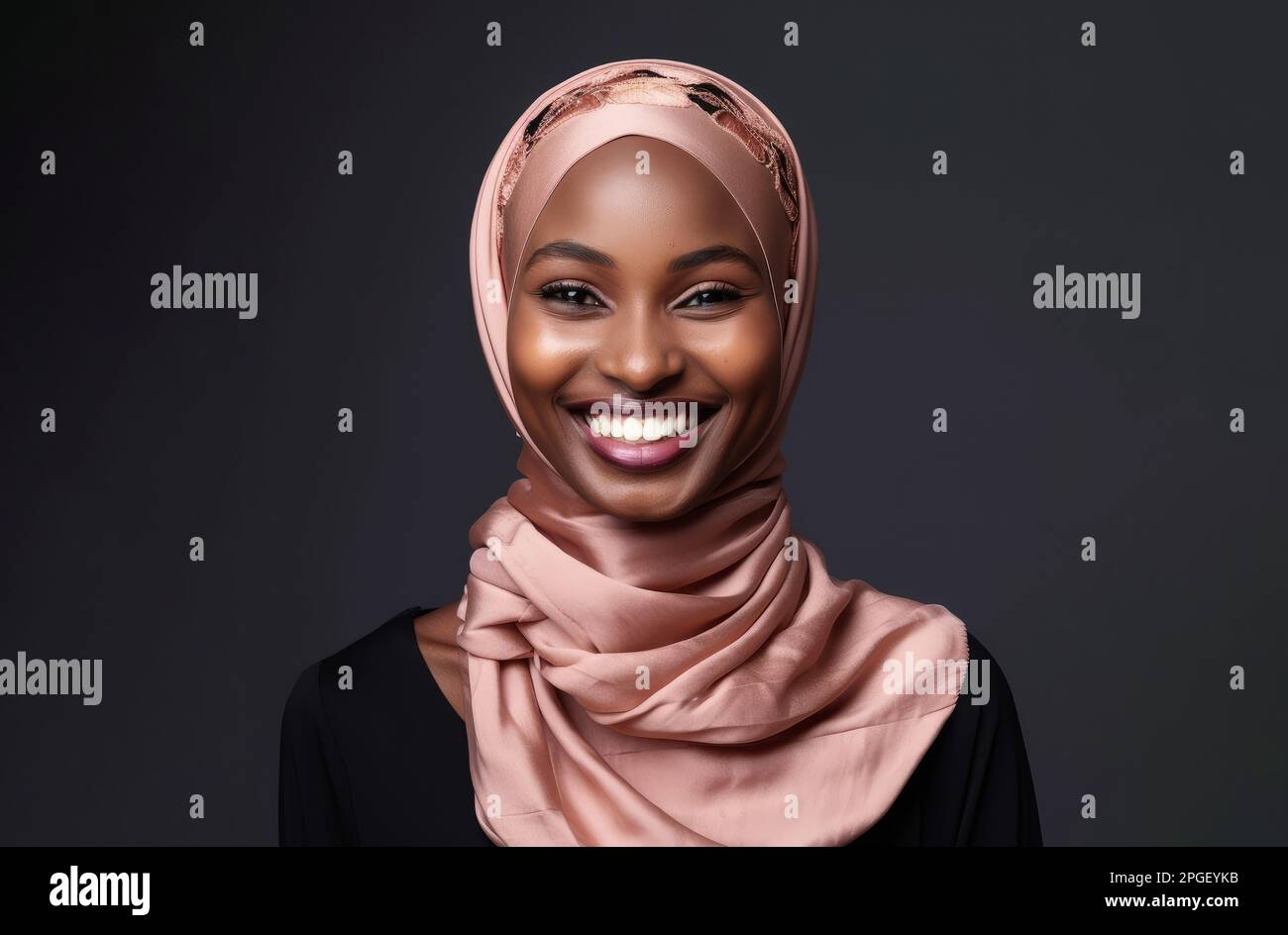 Portrait of a beautiful black muslim woman wearing a headscarf. Generative ai Stock Photo
