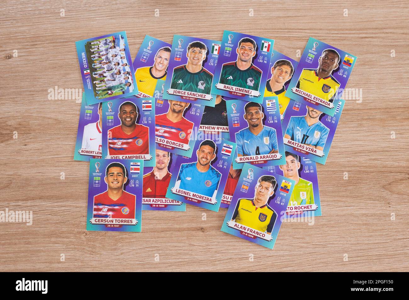 Assorted football stickers of the Qatar 2022 World Cup Stock Photo