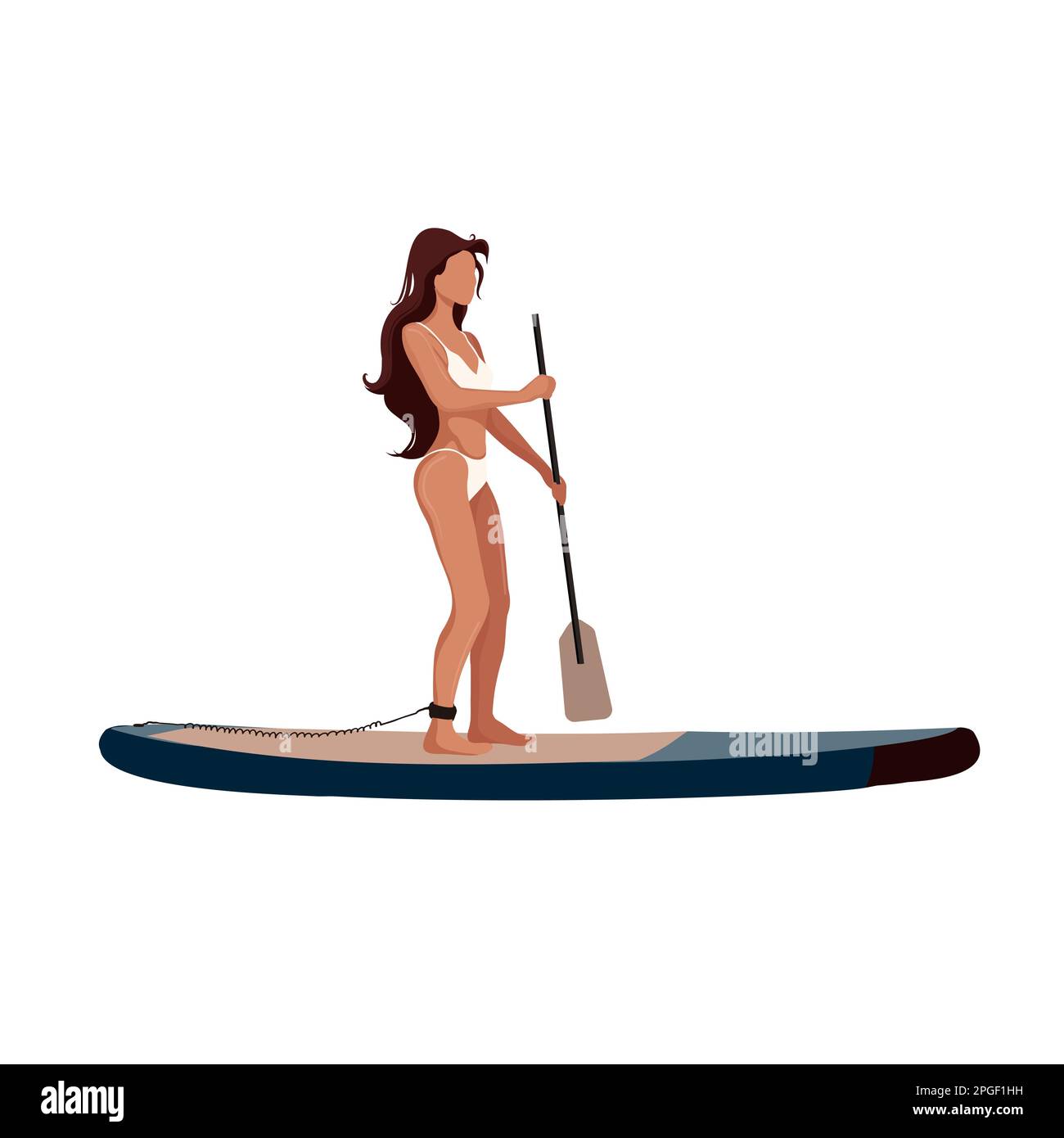 Cartoon Woman stand on SUP board with paddle Stock Vector