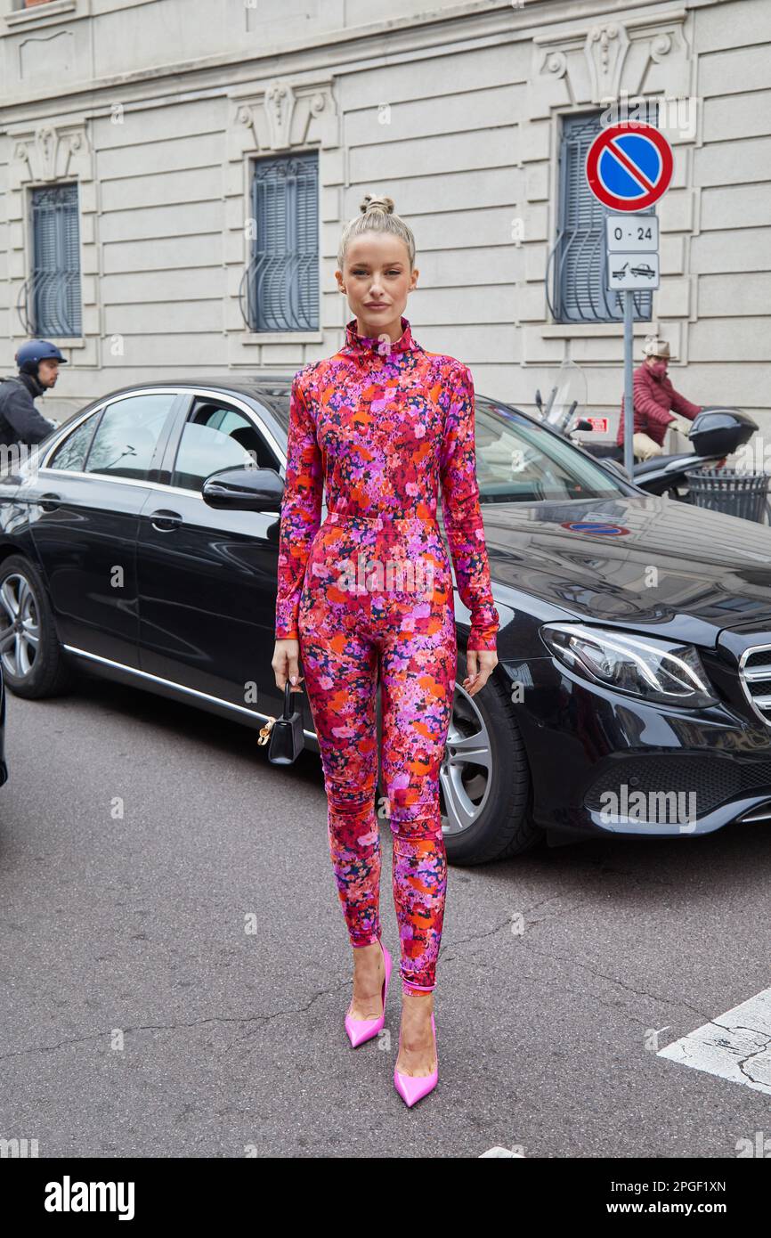 MILAN, ITALY - FEBRUARY 24, 2023: Victoria Magrath before Philosophy by