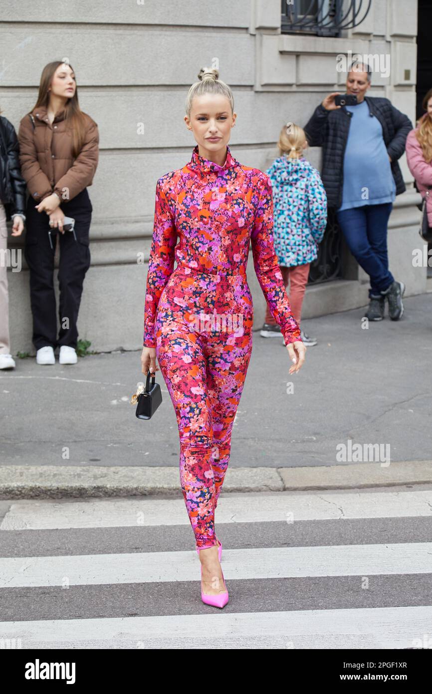 MILAN, ITALY - FEBRUARY 24, 2023: Victoria Magrath before Philosophy by
