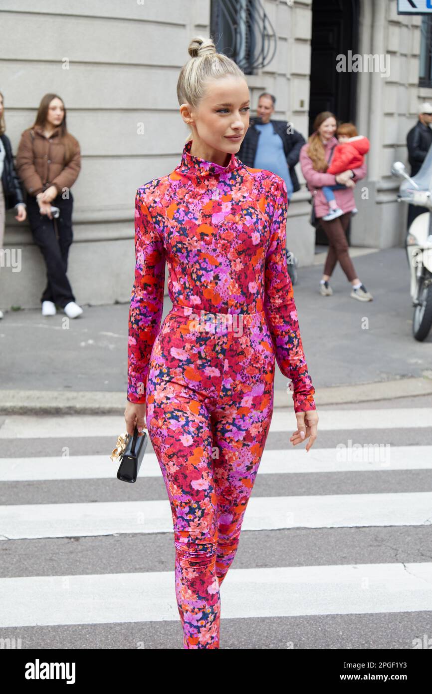 MILAN, ITALY - FEBRUARY 24, 2023: Victoria Magrath before Philosophy by