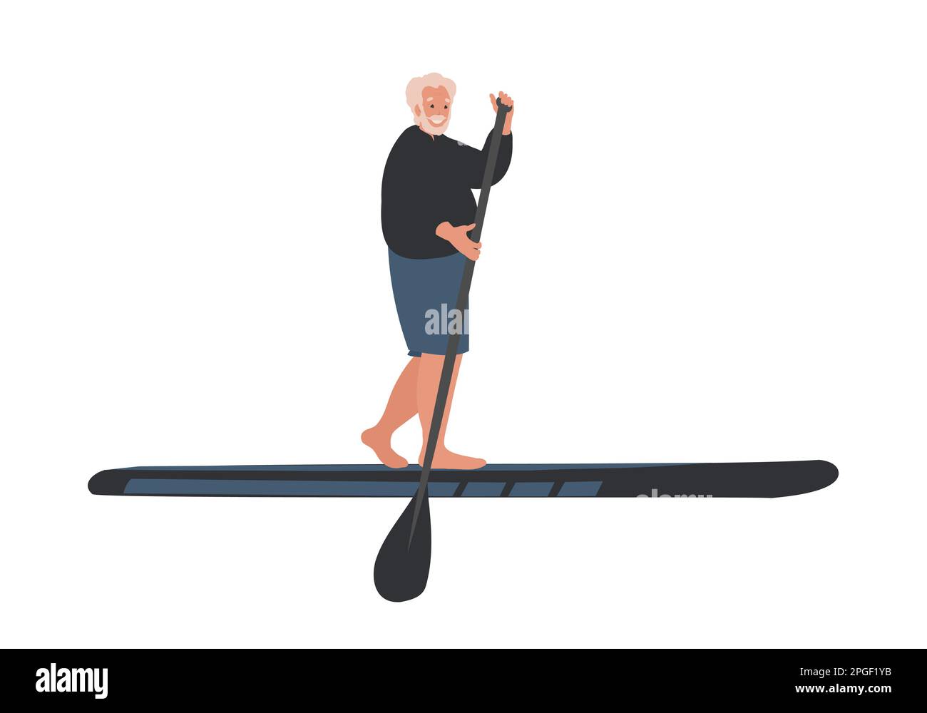 Senior Man stand on sup board with paddle Stock Vector
