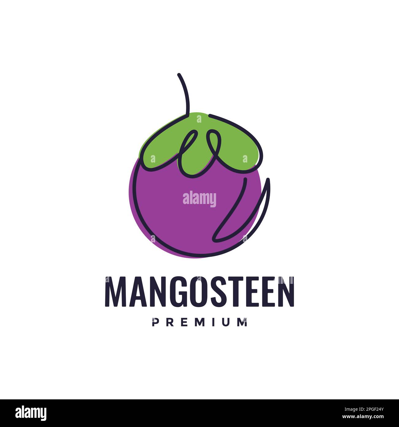 sweet fresh fruit purple mangosteen line art modern logo design vector Stock Vector