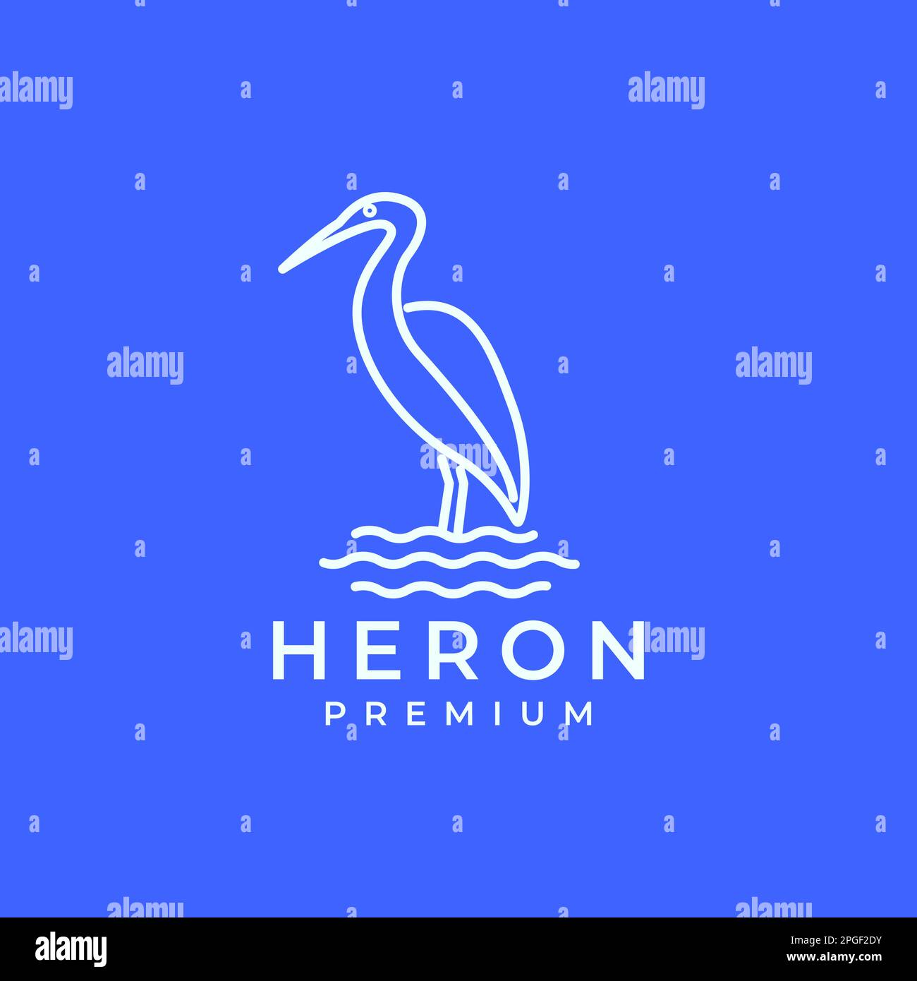 long beak bird heron lake water line modern minimal logo design vector