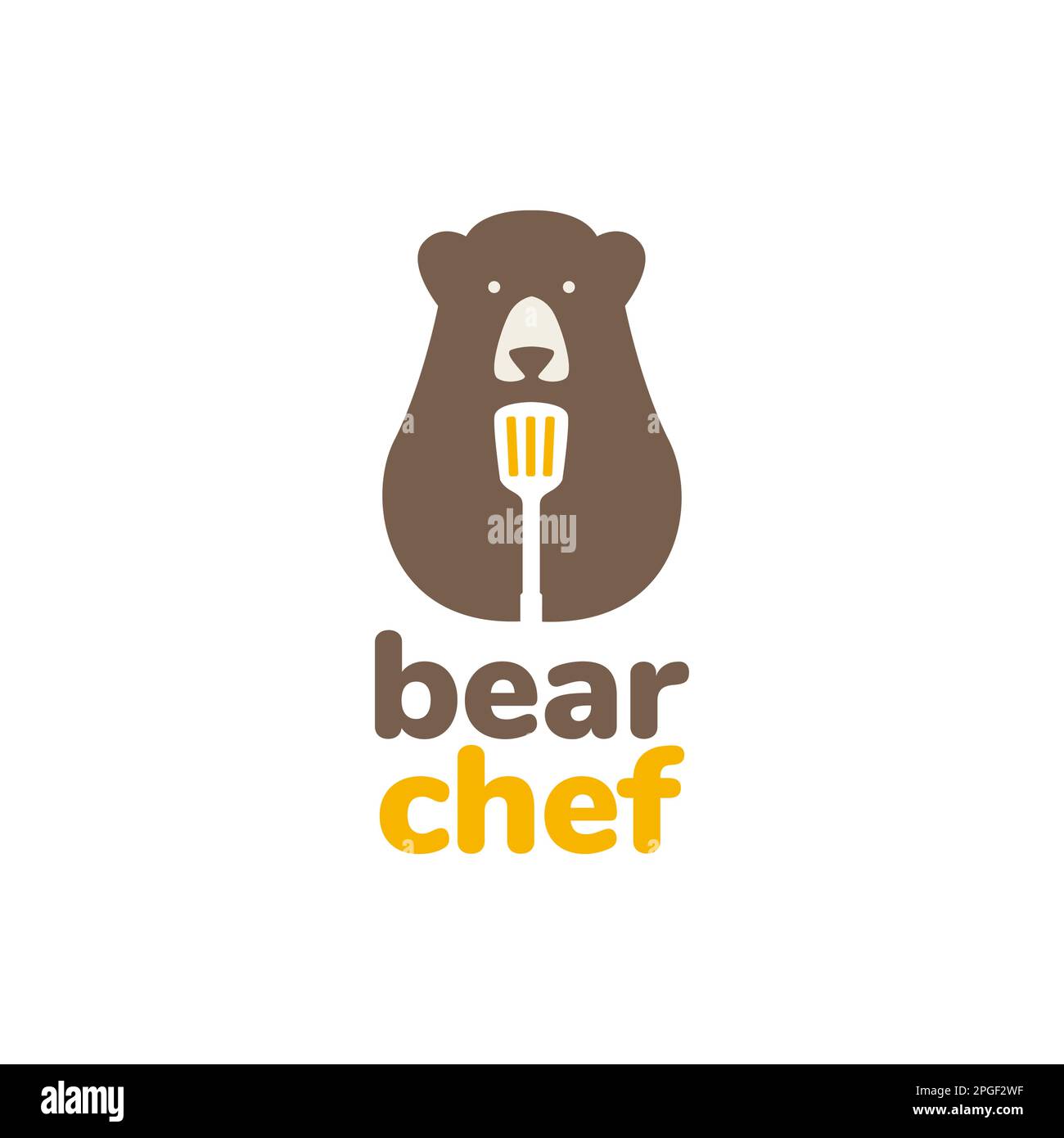 bear chef spatula mascot minimal modern logo design vector Stock Vector