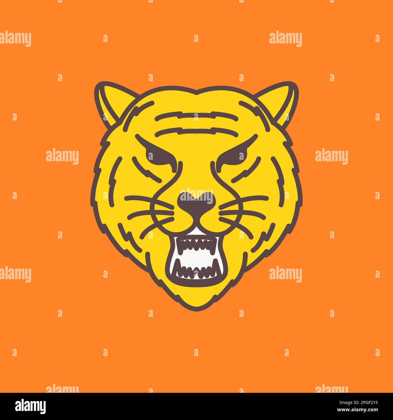head animal beast wildlife tiger roar line art colorful orange logo