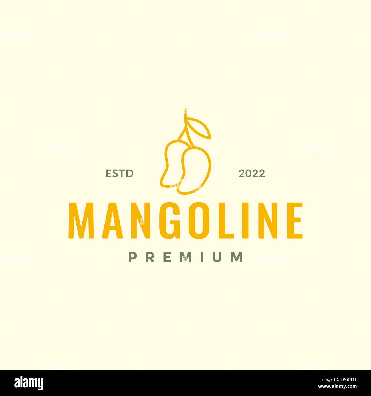 fruit fresh mango juice simple shape minimal line logo design vector Stock Vector