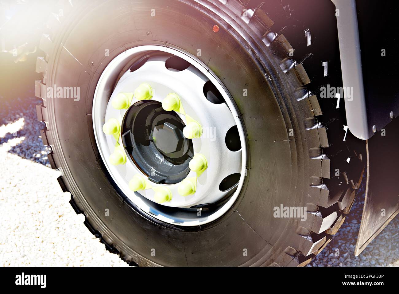 New truck wheel tire closeup Stock Photo