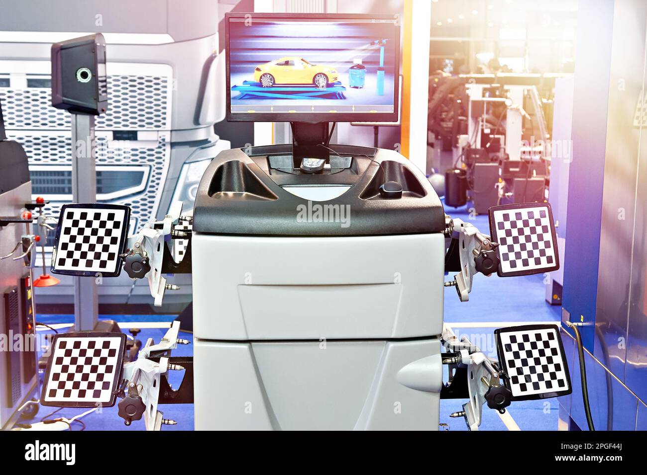 Wheel alignment stand with infrared communication Stock Photo Alamy