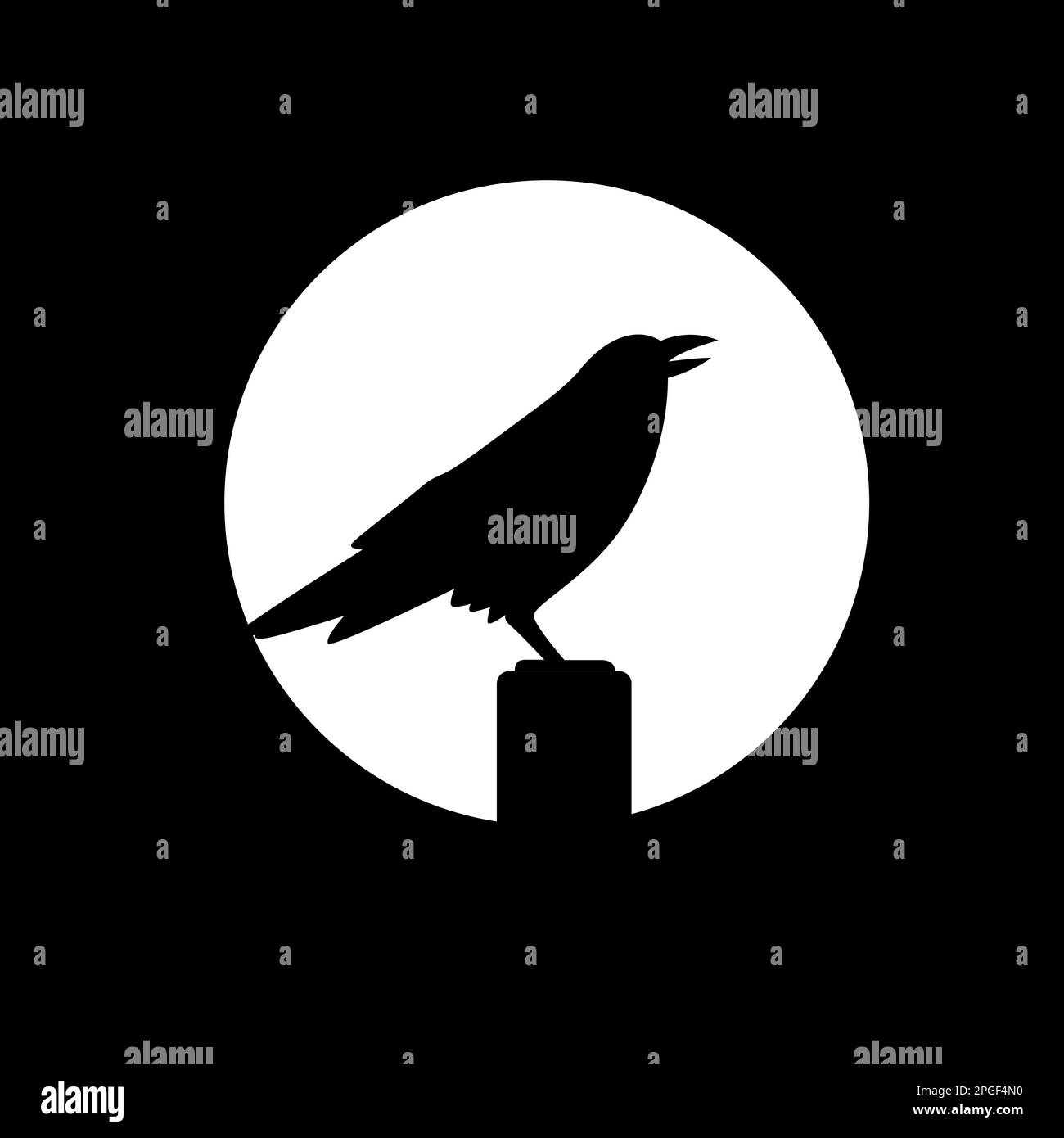 raven crow black dark night moon perched logo design vector Stock