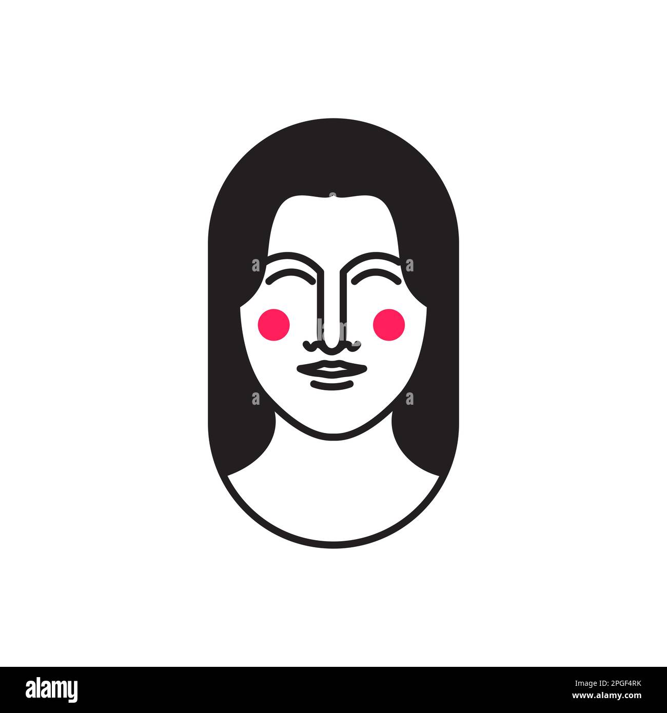 beauty face women female longest hair asian smile mascot badge rounded