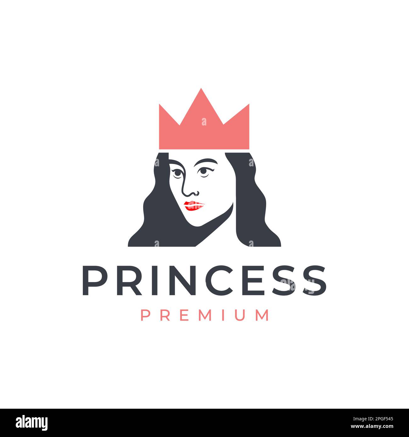 beautiful face female princess longest hair crown mascot logo design