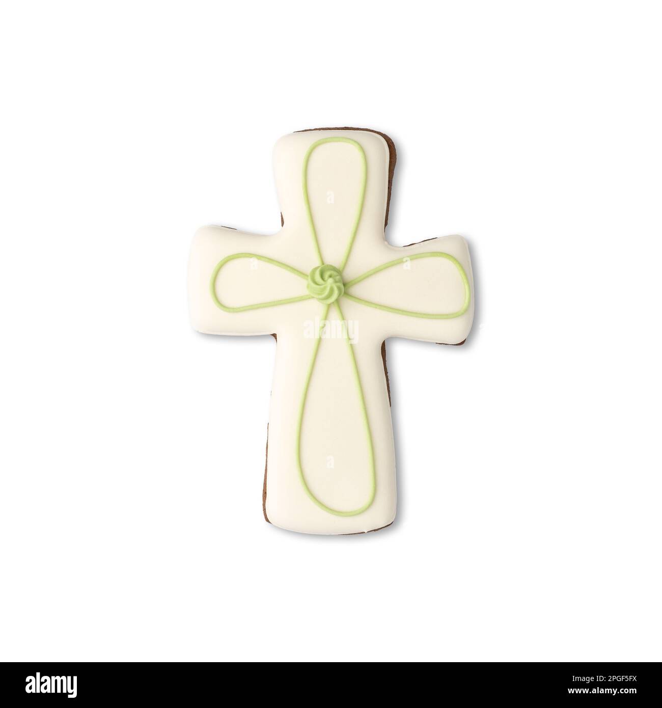 Cross gingerbread cookie isolated over white background. Stock Photo