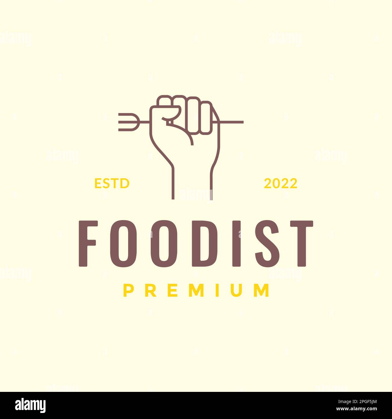 hand hold fork food hunter foods minimal line simple logo design vector
