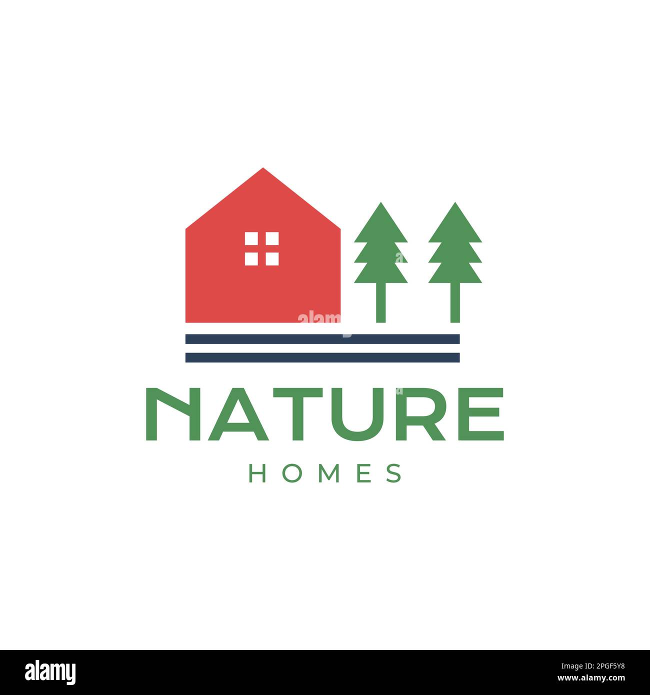 home house with nature tree pines colorful modern logo design vector ...
