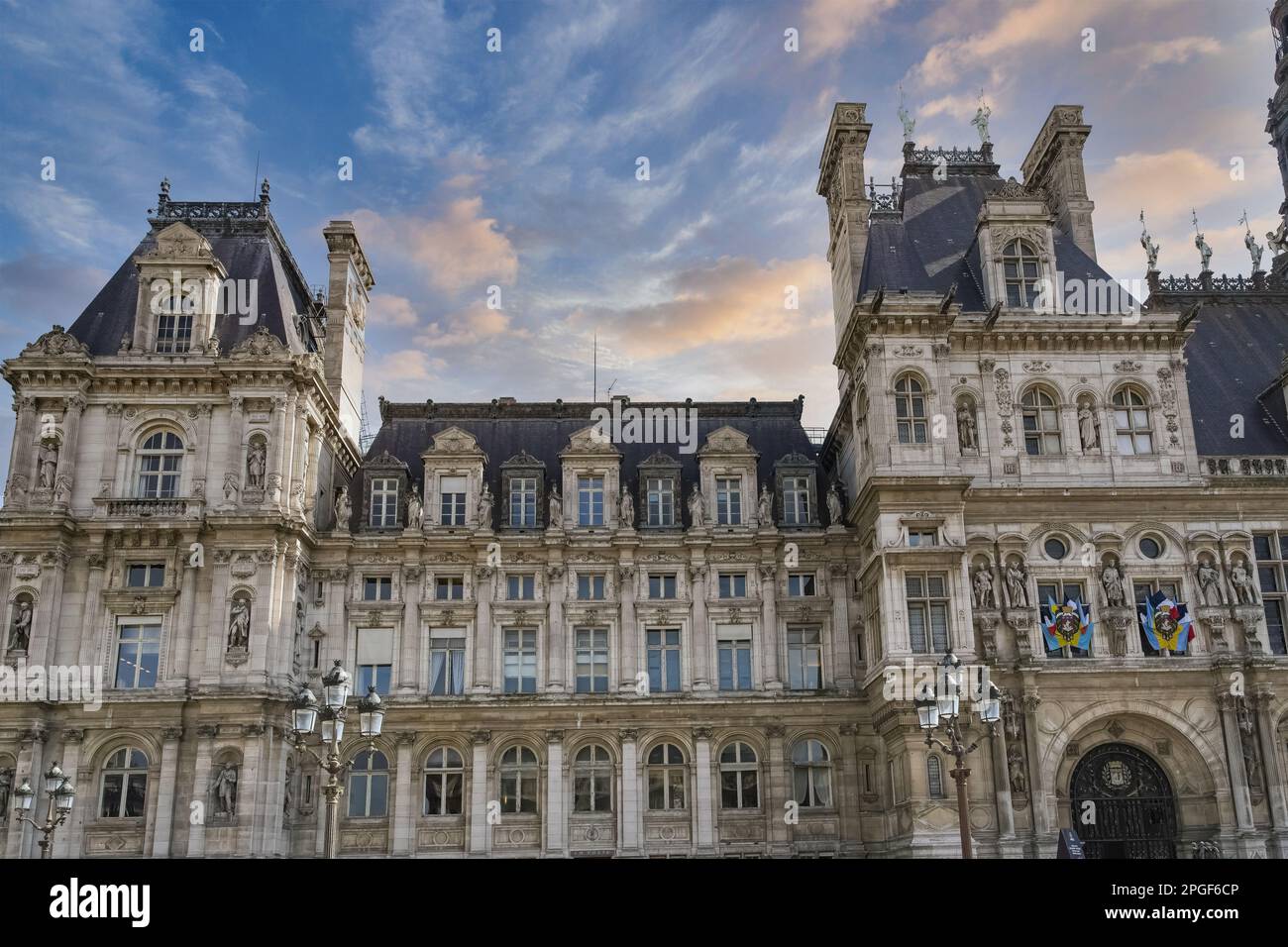 Paris, the facade of the Hotel de Ville, city hall of the french ...