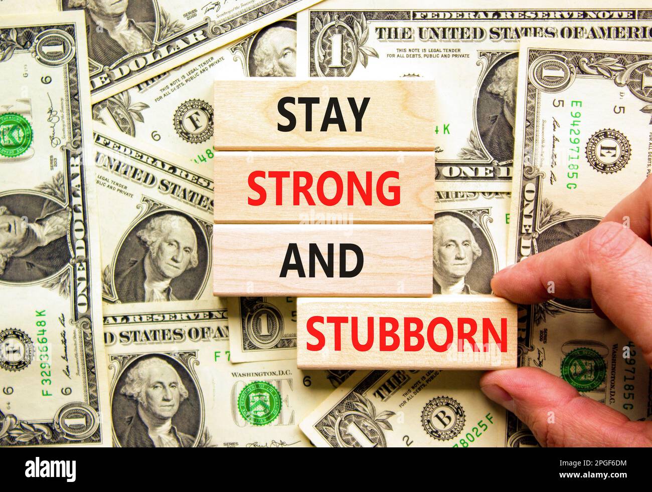 Stay strong and stubborn symbol. Concept words Stay strong and stubborn on wooden block