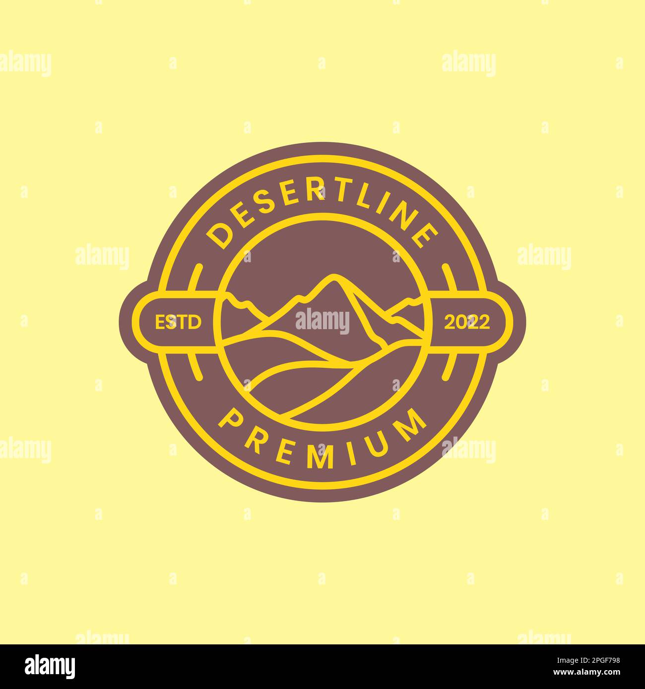 mountain desert sand sunset circle modern minimal badge line art logo design vector Stock Vector