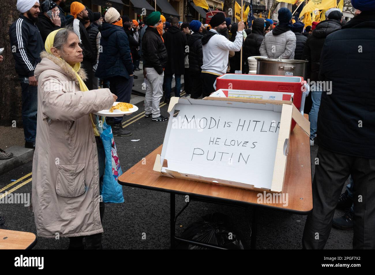 London, UK. 22 March, 2023. Sikhs protest outside the India High Commission against rights abuses in Punjab, India Stock Photo