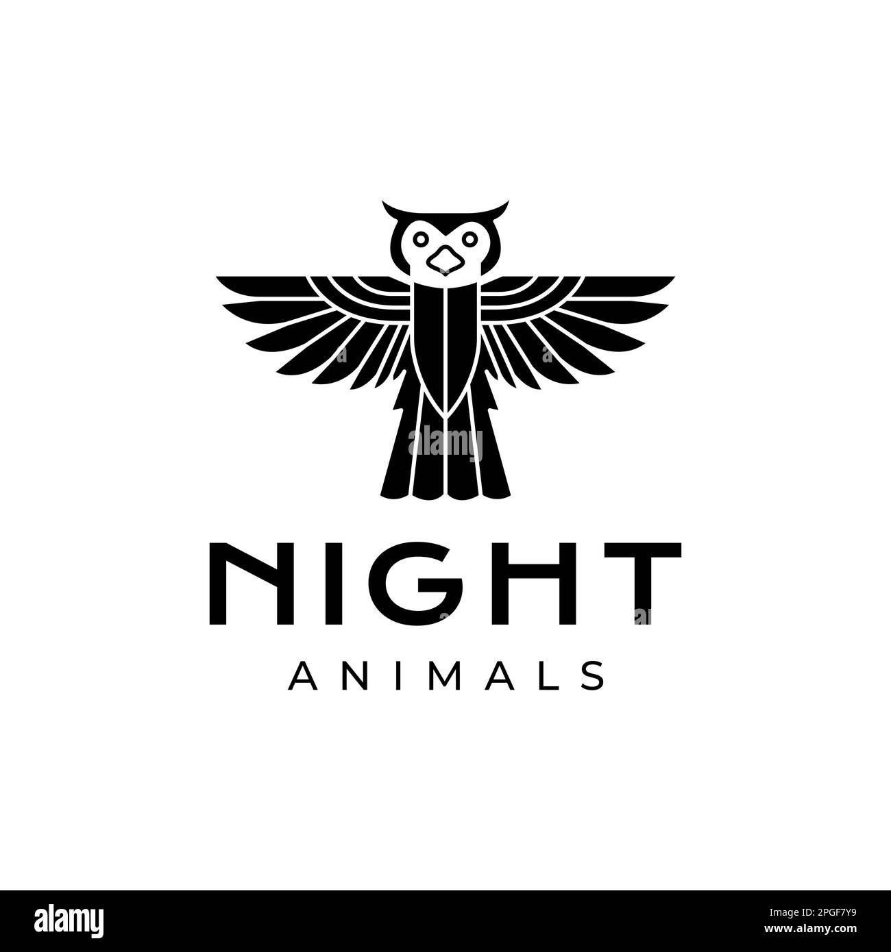 flying bird nocturnal freedom horned owl modern geometric black logo