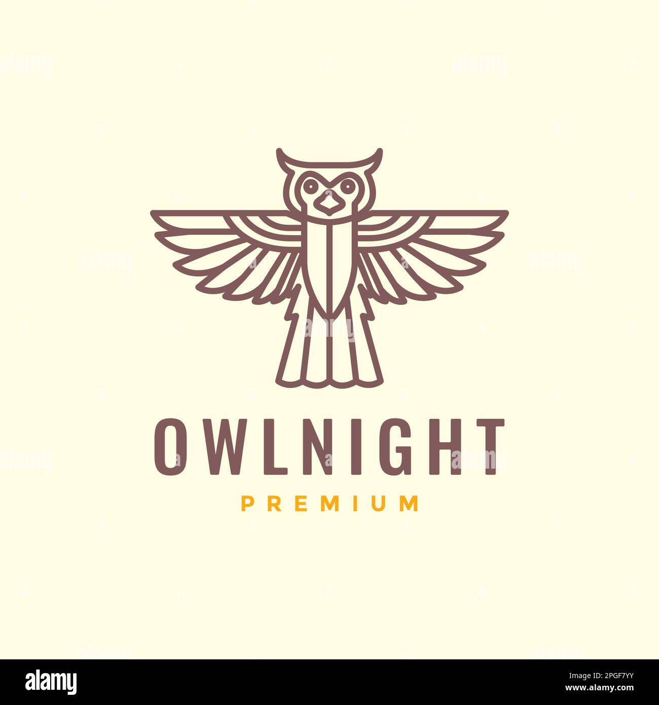flying bird nocturnal freedom horned owl geometric line art logo design