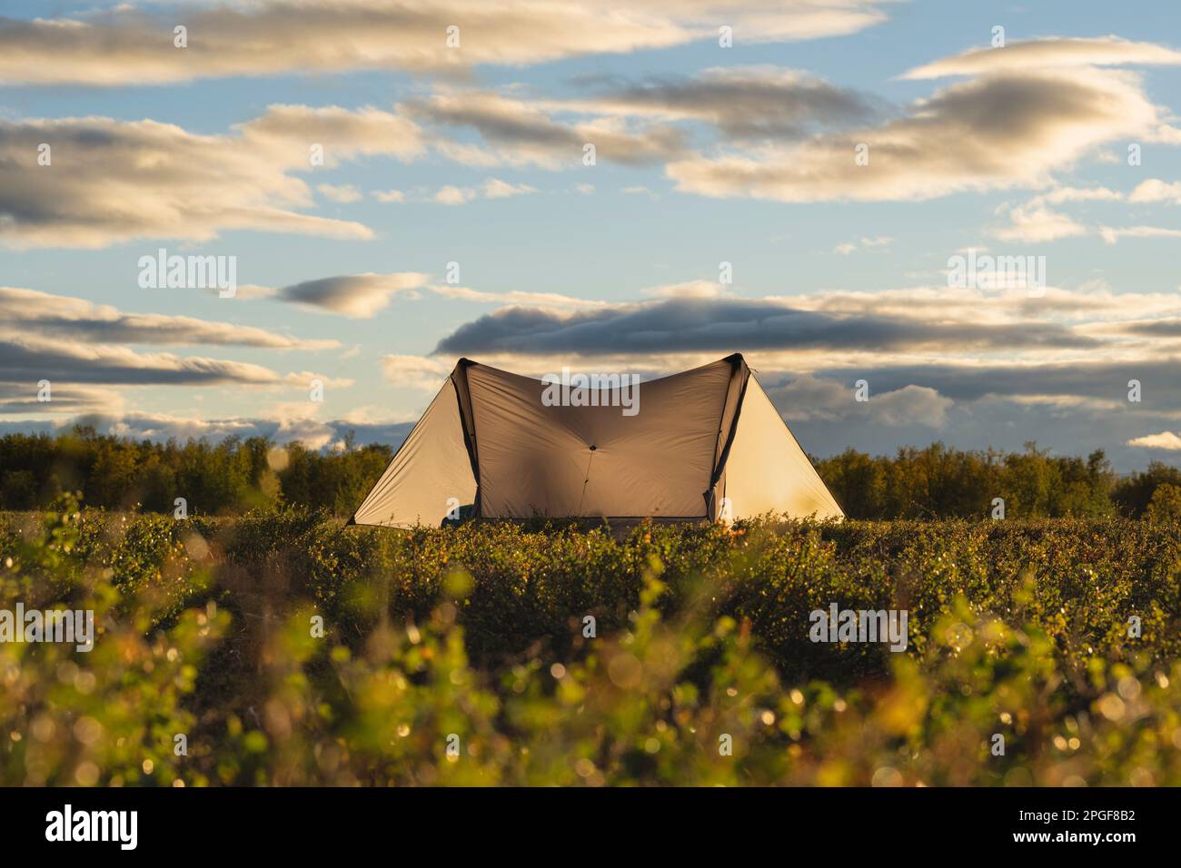 Tarp Tent wild camping, Padjelantaleden - Padjelanta trail, Sweden Stock Photo