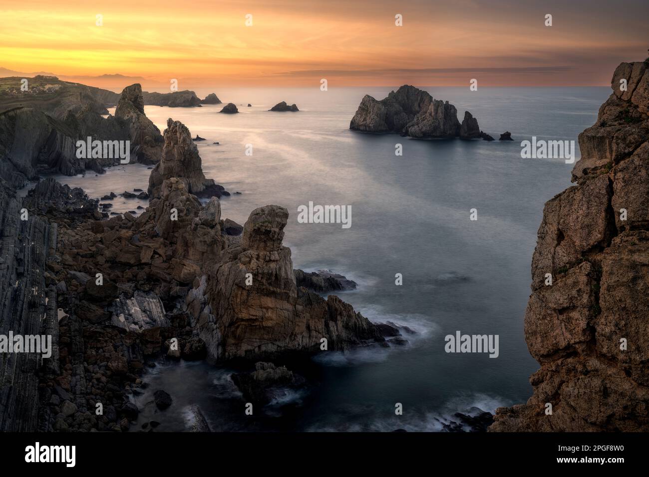 Geological formations in Costa Quebrada, Cantabria, Spain Stock Photo