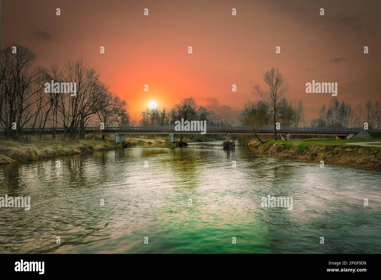 Widawka river in spring day, Poland. Stock Photo