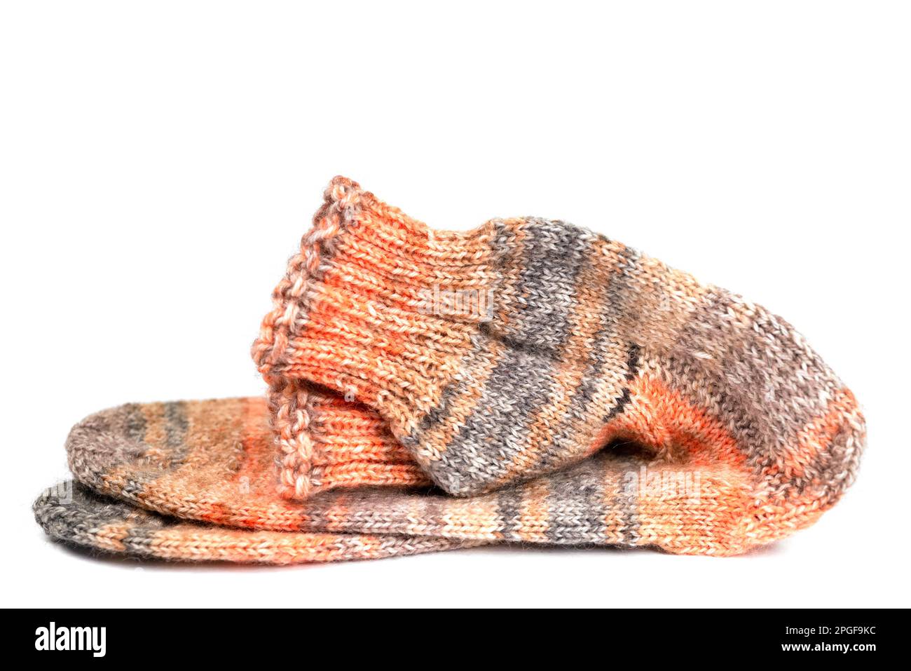 Knitted stockings against white background Stock Photo