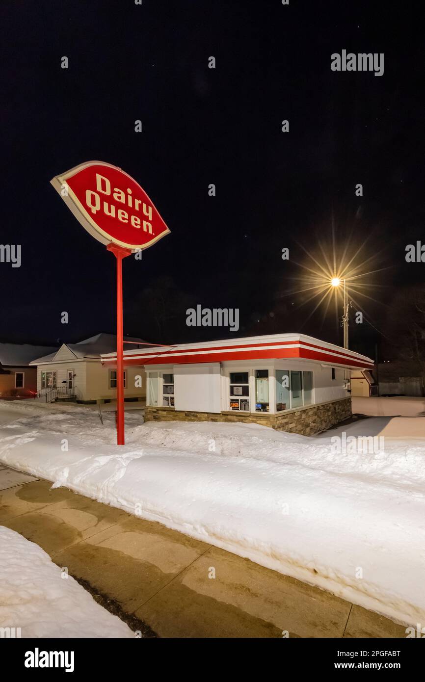 Dairy Queen, closed for the winter, in Munising, Upper Peninsula, Michigan, USA [No property release; editorial licensing only] Stock Photo