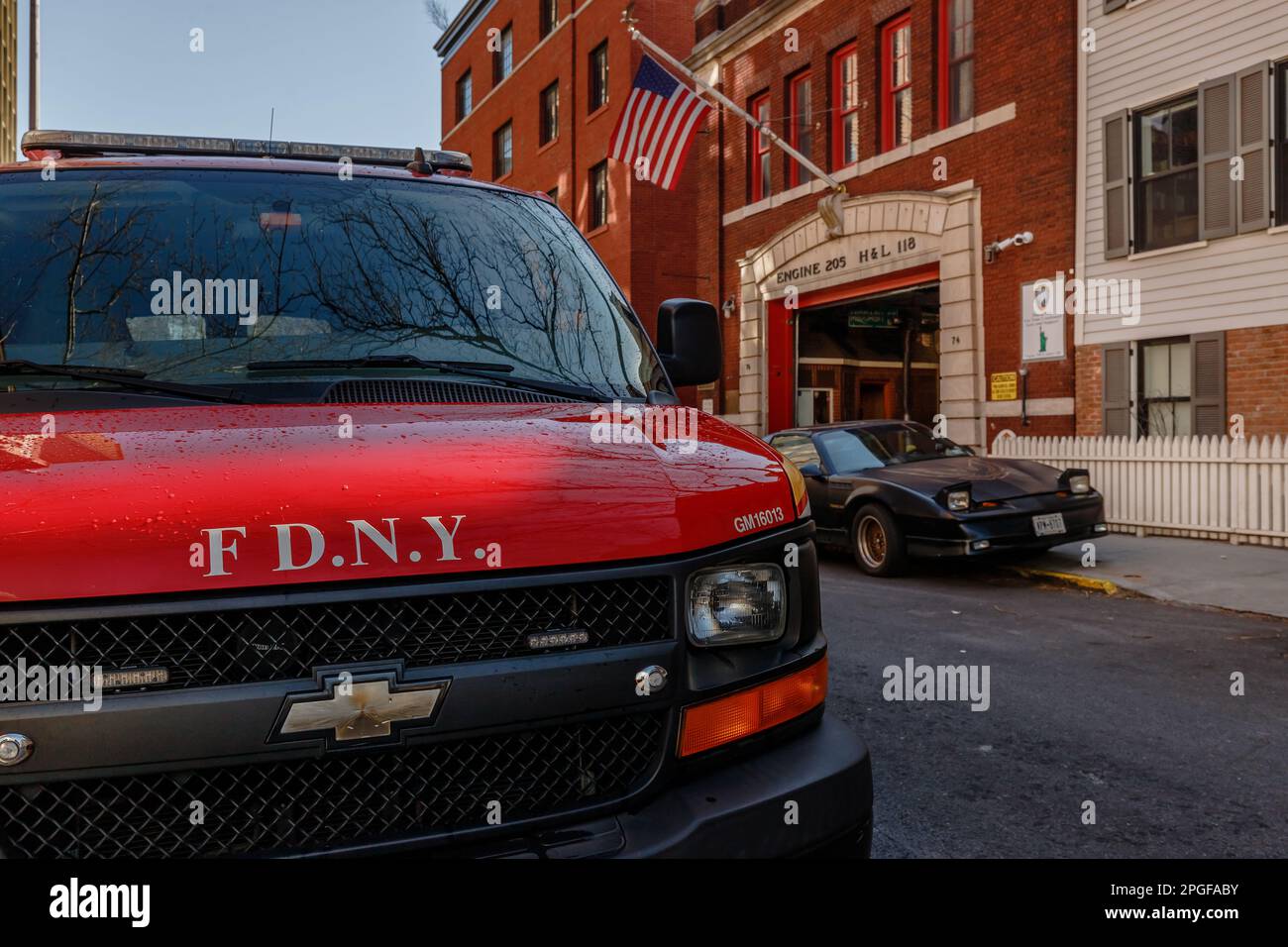 Brooklyn, New York, USA - February 11, 2023: FDYN fire engines in front ...