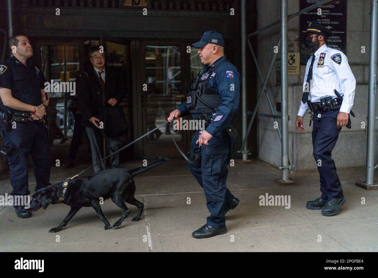 New York Police officers of the Emergency Service Canine patrol with