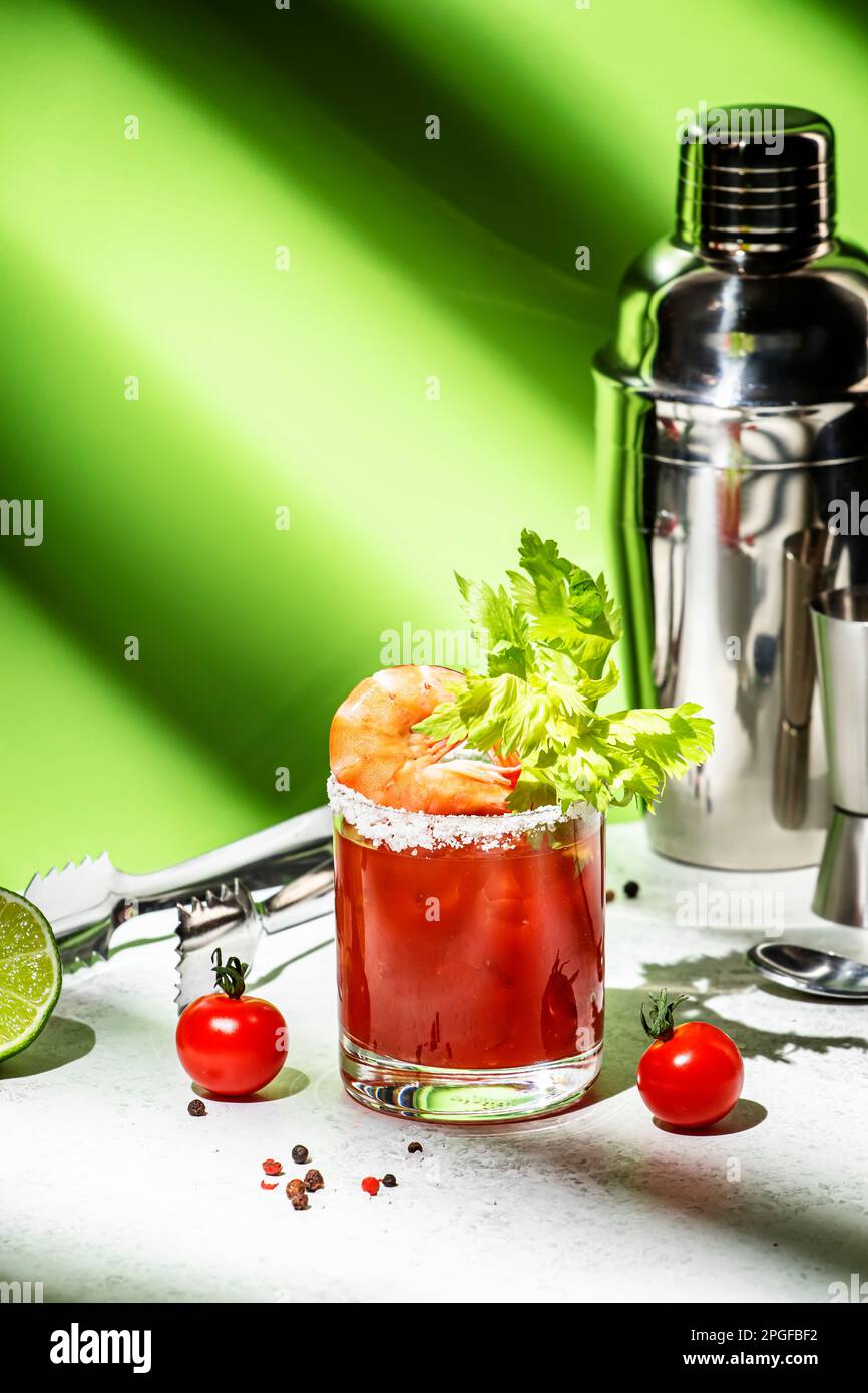 Bloody Caesar alcoholic cocktail drink, version of Bloody Mary with