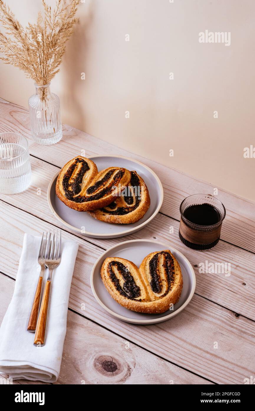 homemade puff pastry cookies with poppy seeds in the form of rab Stock ...