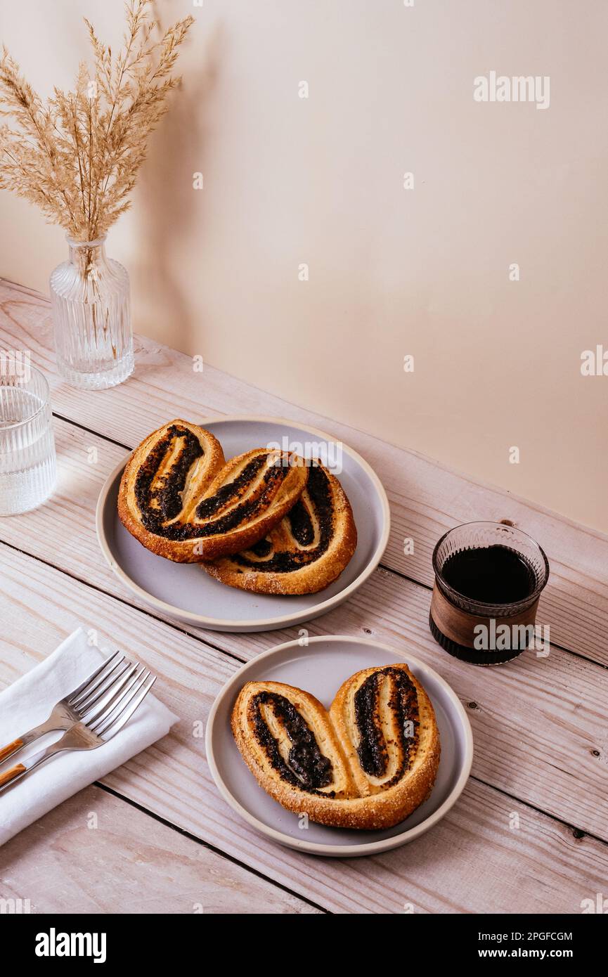 homemade puff pastry cookies with poppy seeds in the form of rab Stock ...