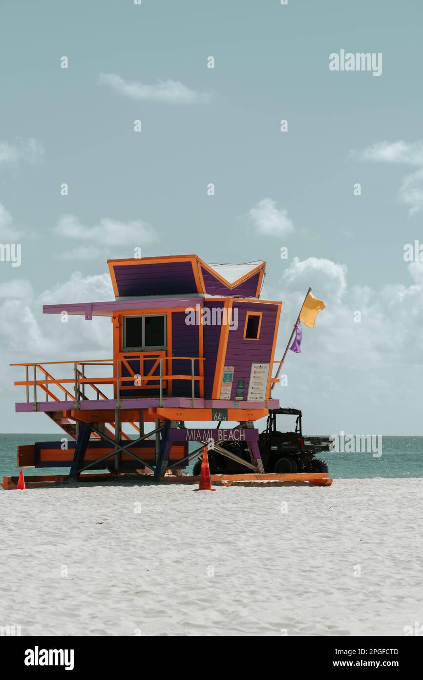 lifeguard hut on the beach in Miami Beach Stock Photo